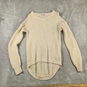 Bongo Long Sleeve Ivory  Knit Hi-Low‎ Sweater Medium Cabincore 90s Retro Cozy